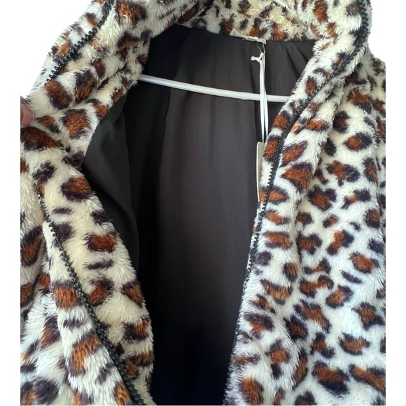NWT Women's leopard la miel faux puffer coat  print Jacket collar pockets size S - Picture 12 of 15